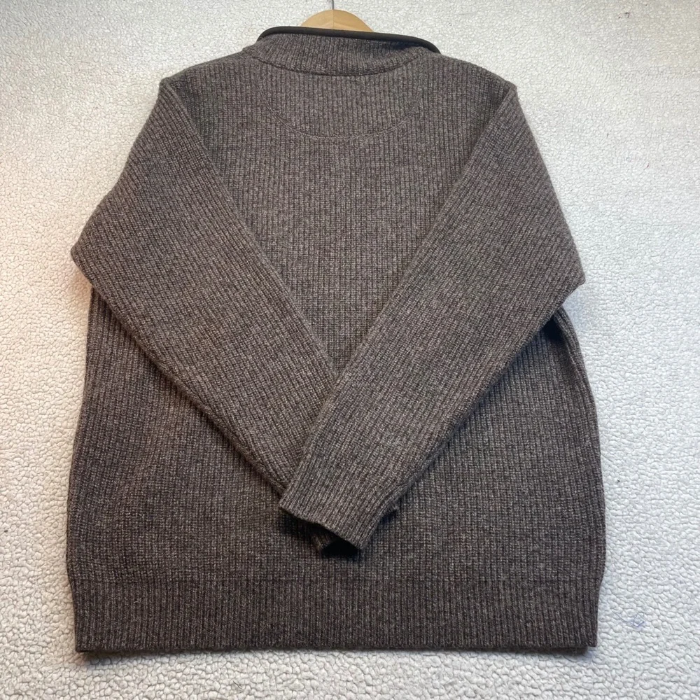 LL Bean Sweater Mens L Tall Brown Merino Lambswool 1/4 Zip Ribbed Knit 237814
